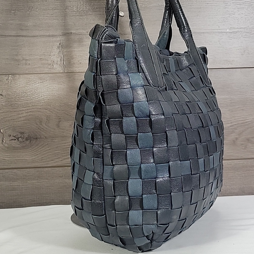Monserat de Lucca for Anthropologie Blue Woven Leather Tote Bag - Picture 2 of 13